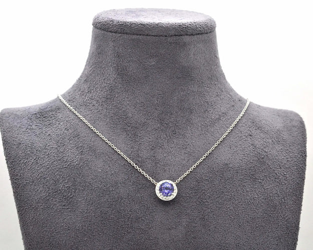 Collier Collier - Pendentif en or blanc 18 kt avec tanzanite 1 ct et diamants 58 Facettes 9759