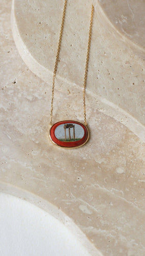 Collier Collier pendentif micro-mosaïque temple antique en or jaune 18k 58 Facettes