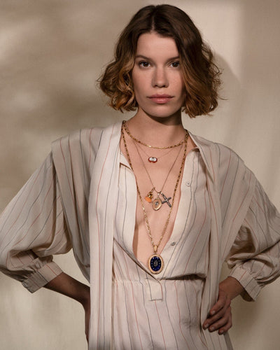 Collier Collier pendentif micro-mosaïque temple antique en or jaune 18k 58 Facettes