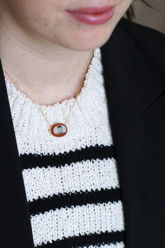 Collier Collier pendentif micro-mosaïque temple antique en or jaune 18k 58 Facettes