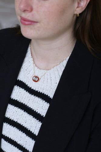 Collier Collier pendentif micro-mosaïque temple antique en or jaune 18k 58 Facettes