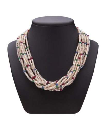 Collier Collier en or jaune 18K, perles, saphirs, rubis et émeraudes 58 Facettes BO220438/CocktaildePerlesetPIerresPrécieuses