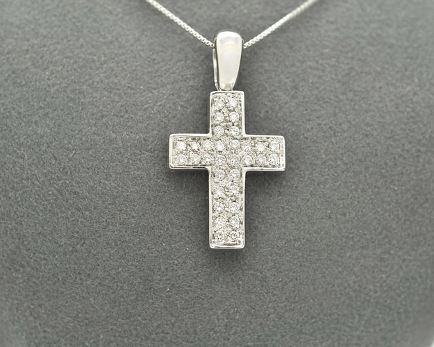 Collier Collier - Croix en or blanc 18 carats et diamants 0,32 ct 58 Facettes 10649