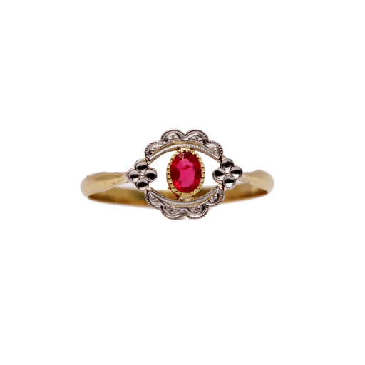 Ring 56 Old stylized ring, ruby 58 Facettes 1049