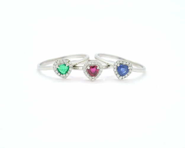 Bague Bague en or blanc 18 ct avec rubis cœur 0,25 ct et diamants 58 Facettes 12025