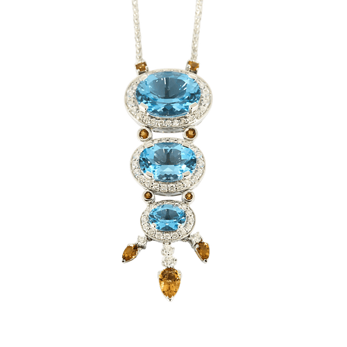 Collier Collier en or gris, diamants et topazes bleues, citrines 58 Facettes DV16843-11