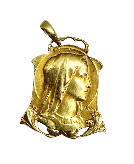 Pendentif Médaille de la Vierge en or jaune signée DROPSY 58 Facettes AB316