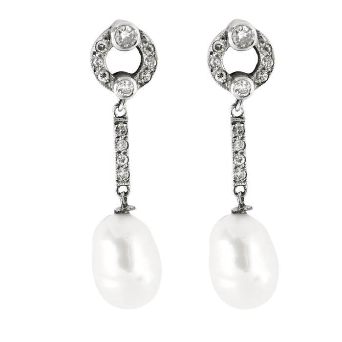 Boucles d'oreilles Boucles d'oreilles Art Déco Diamants perles 58 Facettes