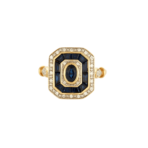 Bague 56 Bague style art déco saphirs, diamants or jaune 58 Facettes 1