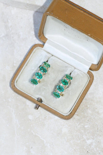 Boucles d'oreilles Boucles d’oreilles demi-créoles en or jaune 18k et diamants, émeraudes 58 Facettes