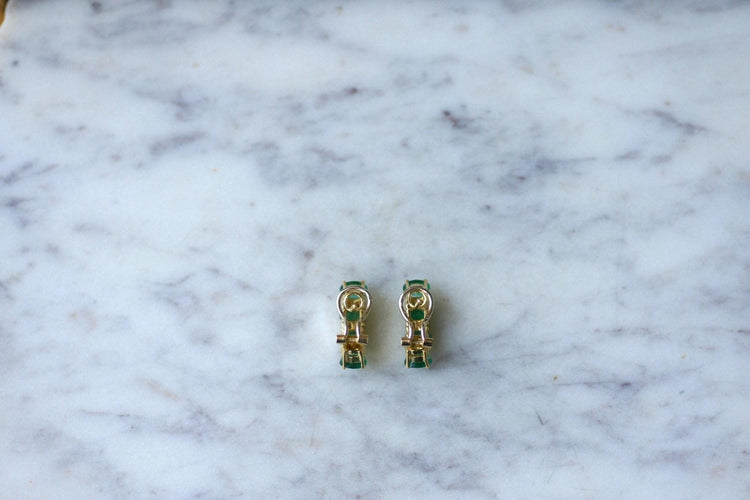 Boucles d'oreilles Boucles d’oreilles demi-créoles en or jaune 18k et diamants, émeraudes 58 Facettes