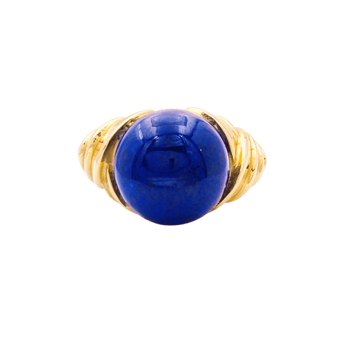 Bague 51 Bague dôme en or jaune 750 avec cabochon de lapis-lazuli 58 Facettes 34694