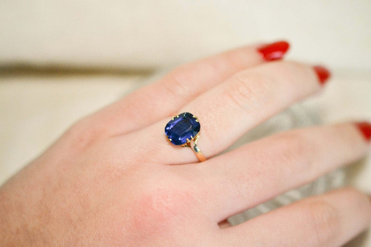 Bague 54 Bague solitaire doublet grenat verre taille coussin en or jaune 18 carats 58 Facettes 3726