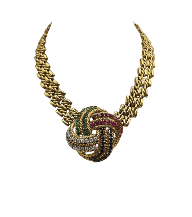 BOUCHERON - Collier or jaune sertie de diamants, saphirs, émeraudes et rubis 58 Facettes