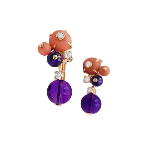 Boucles d'oreilles Cartier Délices de Goa - Boucles d’oreilles en or rose, diamants, améthystes et corail 58 Facettes 34813