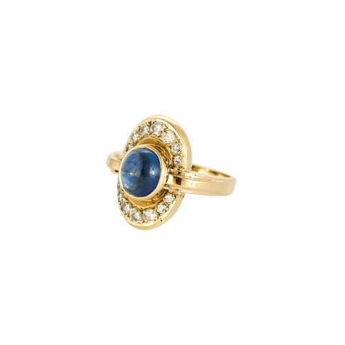 Bague 52 Bague sertie d’un saphir cabochon en or jaune et diamants 58 Facettes BO/240028/