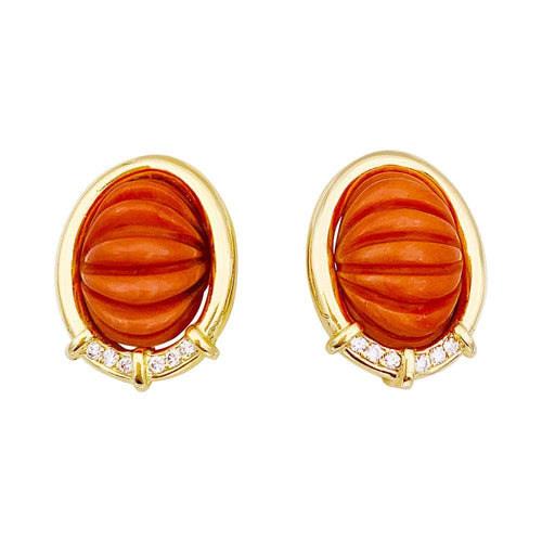 Boucles d'oreilles Boucles d’oreilles clips en or jaune 750, corail et diamants 58 Facettes 33062