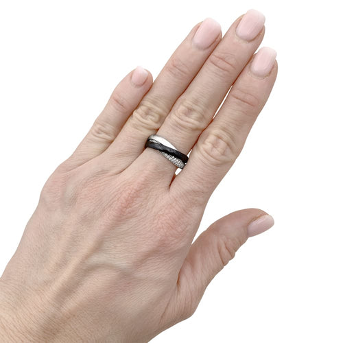 Bague 52 Cartier Trinity - Bague en or blanc, platine, céramique noire et diamants 58 Facettes 35250