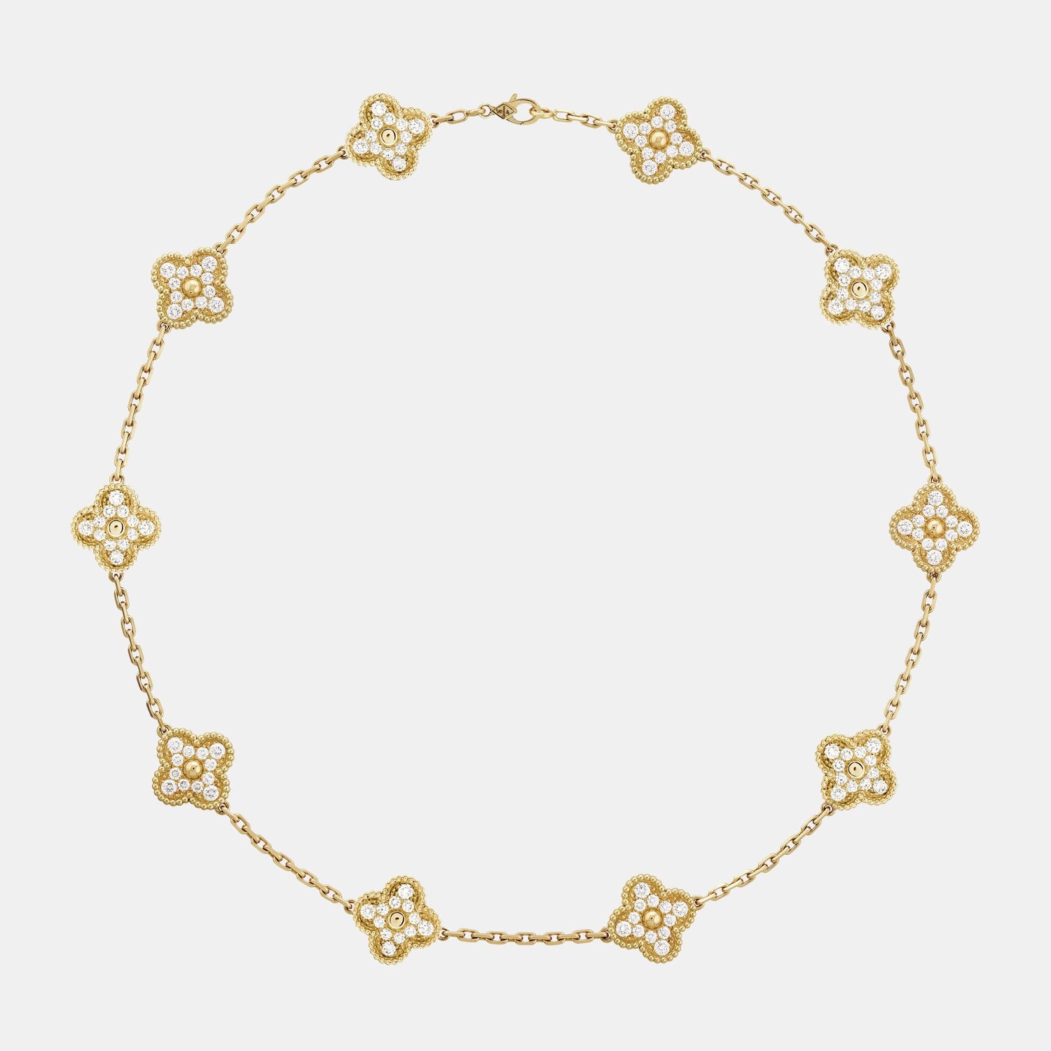 Collier Vintage Alhambra Or jaune Diamant 4.83ct 10 motifs