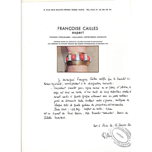 Bracelet René Boivin - Bracelet jonc Bobinettes en or jaune, platine, corail et diamants 58 Facettes 32496