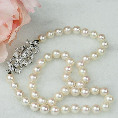 Collier Art déco - Broche avec chaîne de perles en or blanc 14K et diamants 58 Facettes 2151