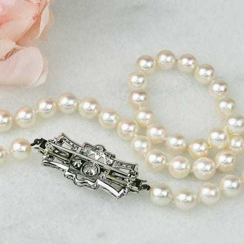 Collier Broche Art déco avec chaîne de perles en or blanc 585 et diamants 58 Facettes 2151