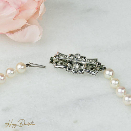 Collier Broche Art déco avec chaîne de perles en or blanc 585 et diamants 58 Facettes 2151
