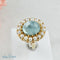 Bague 53.5 Bague vintage en or jaune 14 carats avec aquamarine et perles 58 Facettes 1996
