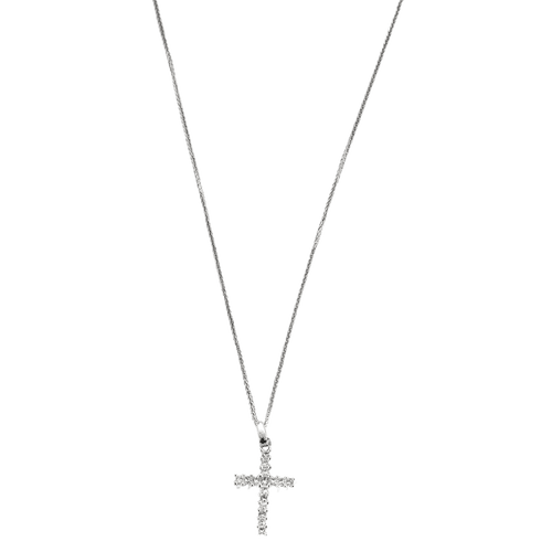 Collier Collier pendentif croix en or blanc 18k et diamants 58 Facettes BO/240006/