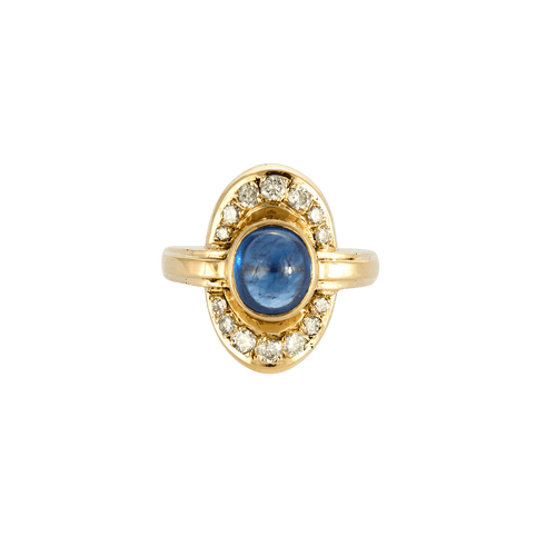 Bague 52 Bague sertie d’un saphir cabochon en or jaune et diamants 58 Facettes BO/240028/