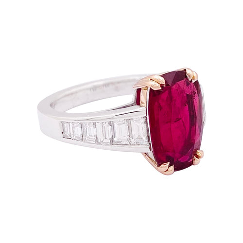 Bague 57 Bague en or blanc et or jaune 750 sertie rubis et diamants 58 Facettes 34079