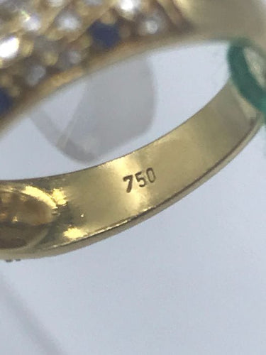 Bague 53 River - Bague en or jaune 18 ct avec saphirs et diamants 58 Facettes