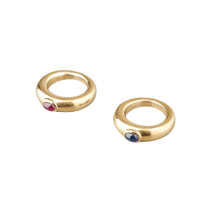 Bague 52 CHAUMET : une bague rubis or jaune + une bague saphir or jaune 58 Facettes