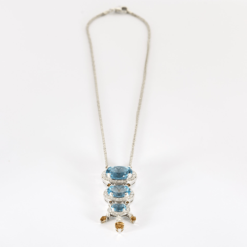 Collier Collier en or gris, diamants et topazes bleues, citrines 58 Facettes DV16843-11