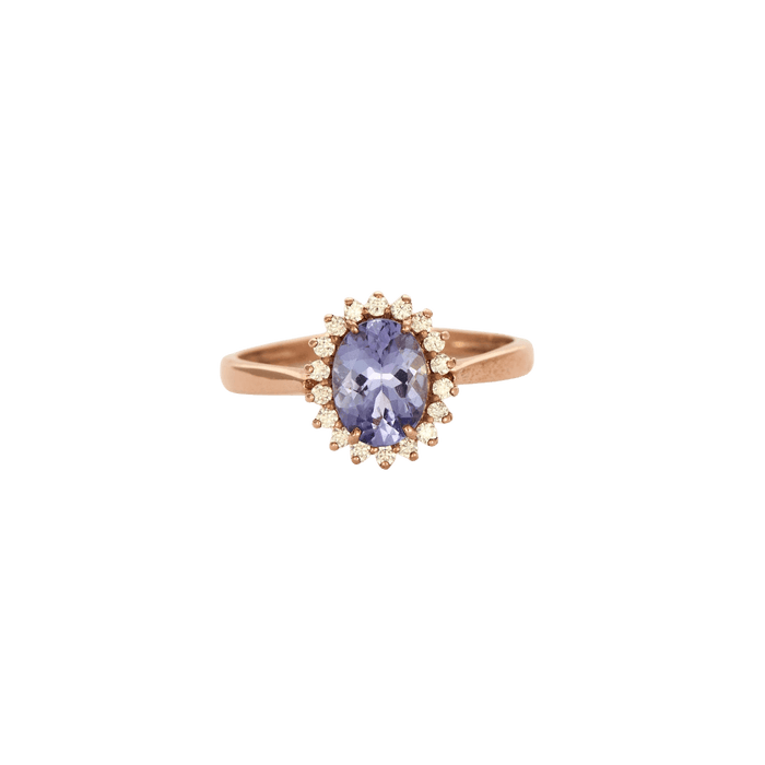 Bague 56 Marguerite or rose tanzanite diamants 58 Facettes