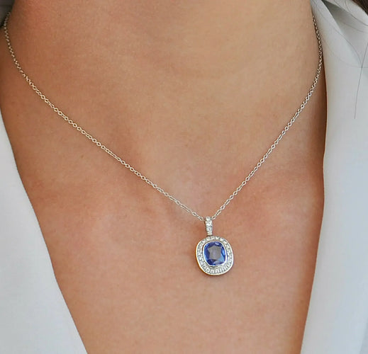 Collier Collier - Pendentif en or blanc 18 ct avec saphir Ceylan et diamants 58 Facettes 10061