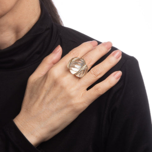 Bague 47 Bague cocktail vintage en or jaune 18 carats, cristal de roche et diamants 58 Facettes G11967