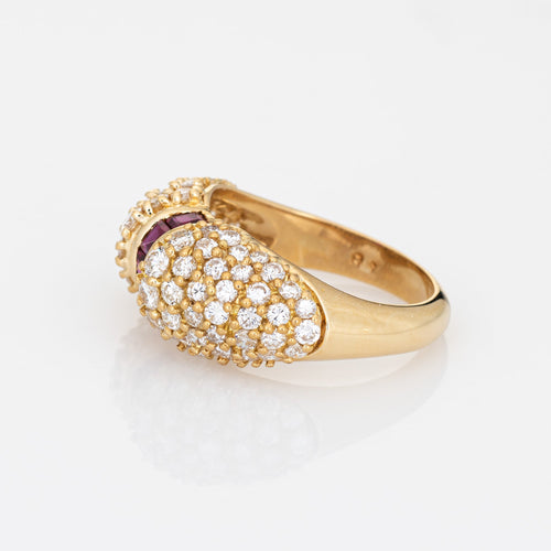 Bague Bague vintage dôme en or jaune 18 carats, diamants et rubis 58 Facettes G12263