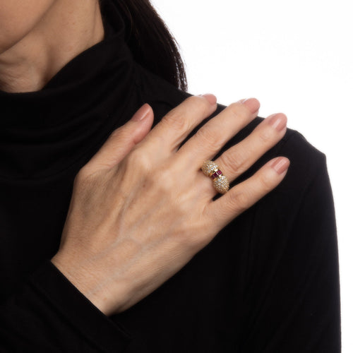 Bague Bague vintage dôme en or jaune 18 carats, diamants et rubis 58 Facettes G12263