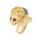 Bague 58 Bague lion vintage en or jaune 18 carats, diamants, rubis et émail bleu 58 Facettes G12697