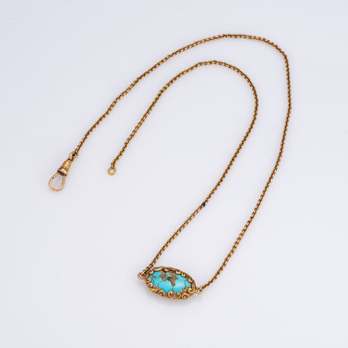 Montre Art nouveau - Collier chaîne de montre ancien en or jaune et turquoise 58 Facettes G13032