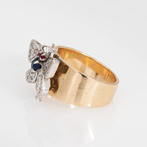 Bague 53 Bague papillon vintage en or jaune et blanc 14k avec diamants 58 Facettes G13163