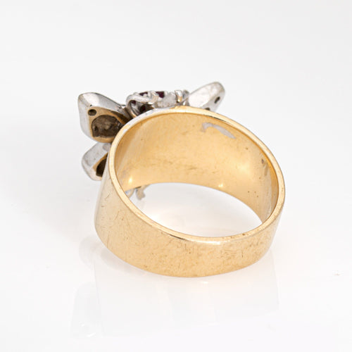 Bague 53 Bague papillon vintage en or jaune et blanc 14k avec diamants 58 Facettes G13163