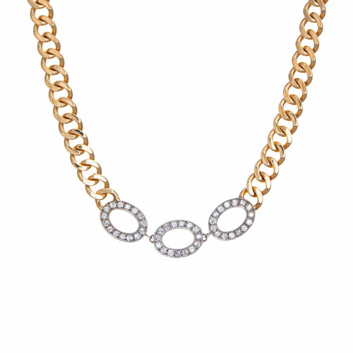 Collier Collier ras-de-cou - Gourmette vintage en or jaune 14 carats et diamants 58 Facettes G13174