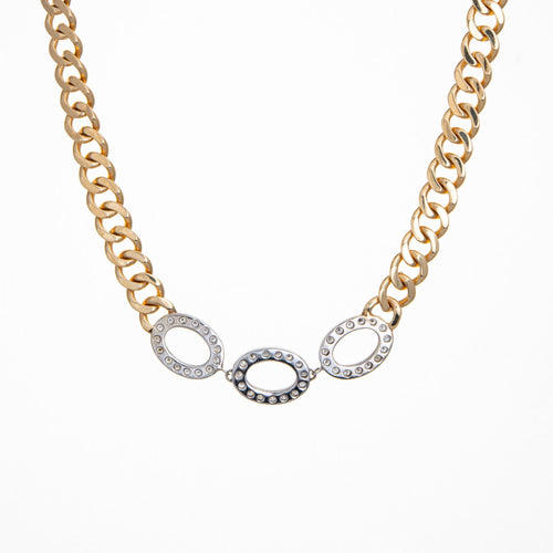 Collier Collier ras-de-cou - Gourmette vintage en or jaune 14 carats et diamants 58 Facettes G13174