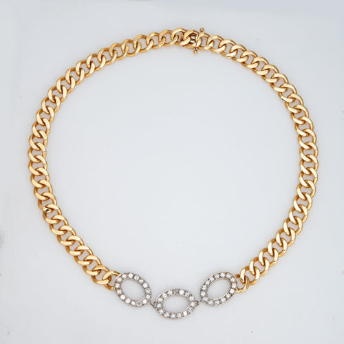 Collier Collier ras-de-cou - Gourmette vintage en or jaune 14 carats et diamants 58 Facettes G13174