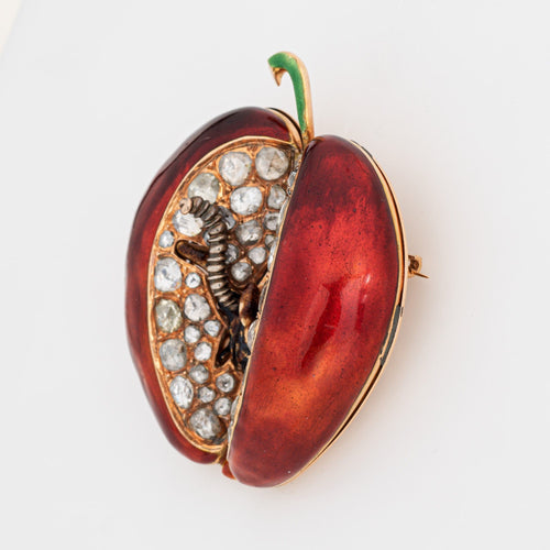 Pendentif Pendentif pomme et ver en or jaune 14 carats et diamants 58 Facettes G13352