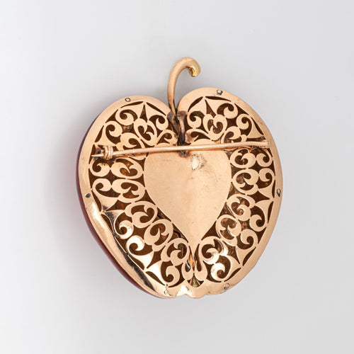 Pendentif Pendentif pomme et ver en or jaune 14 carats et diamants 58 Facettes G13352