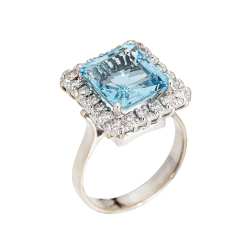 Bague 58 Bague cocktail vintage aigue-marine 5,35 ct et diamants en or blanc 18 carats 58 Facettes G13366
