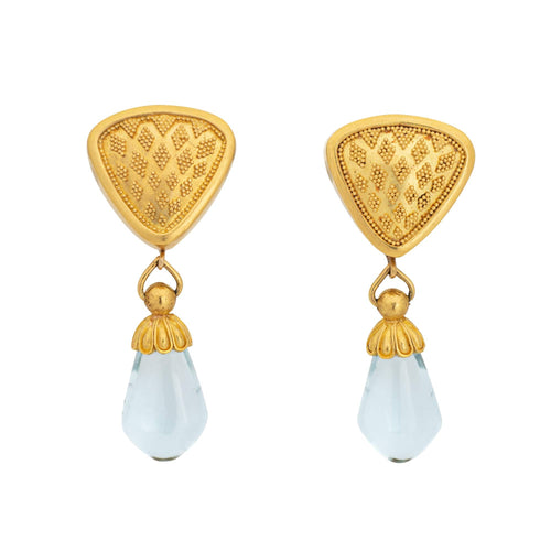Boucles d'oreilles Maija Neimanis - Boucles d'oreilles aigue-marine en or jaune 22 carats et diamants 58 Facettes G13368